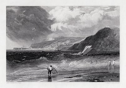 1800s William Turner Engraving Lyme Regis Signed Framed