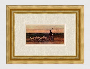Signed Jozef Israels Antique Pastoral Print RETURN OF THE FLOCK Framed