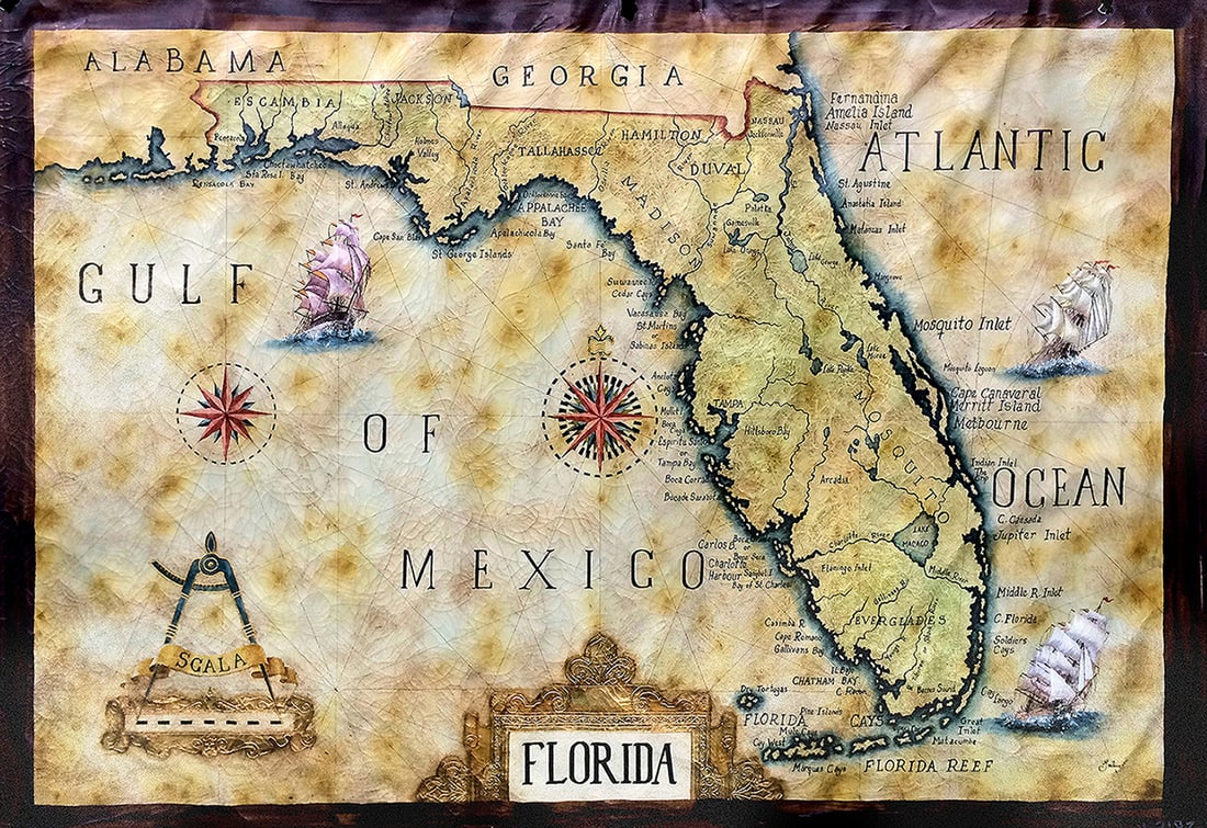 Original Salazar Florida Map Gallery Painting 60 x 40 inches (1 of 3)