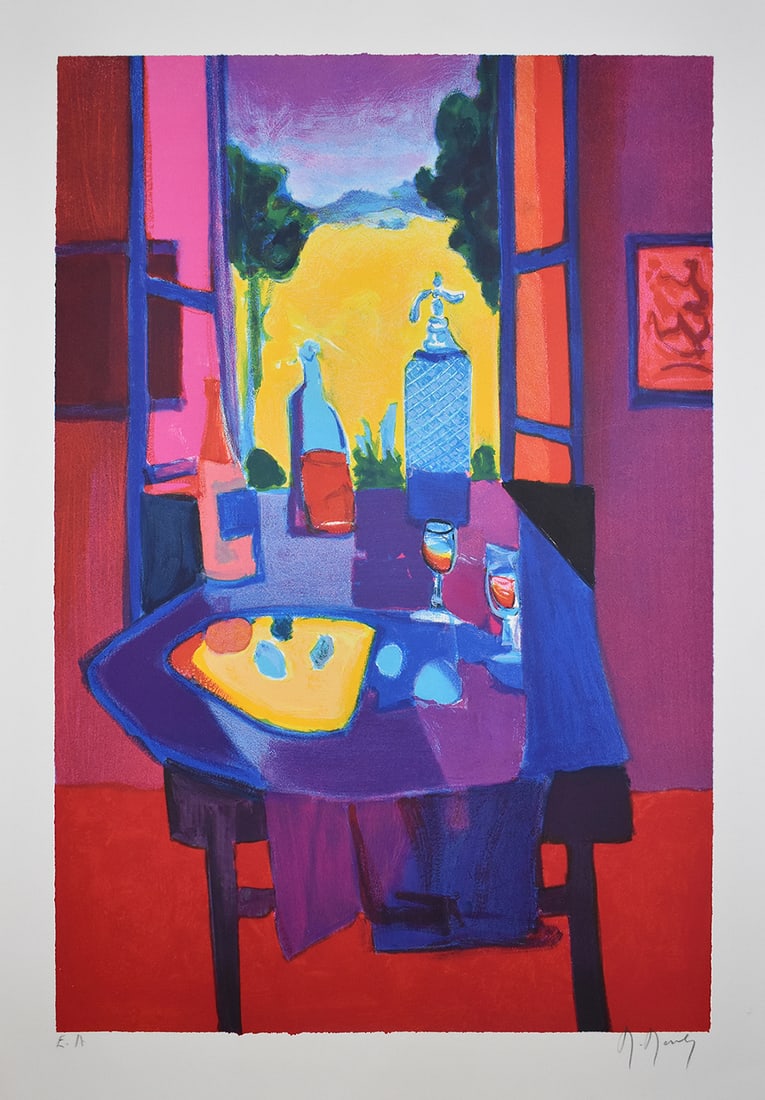 Marcel Mouly Hand signed Lithograph Seltzer Water Artist Proof: Marcel Mouly (1918 - 2008). L'eau de Seltzer (Seltzer Water). Color lithograph on wove paper. Year: 1984. Signed in pencil, lower right. Numbered EA (Artist Proof - Epreuve d'Artiste). Image size 23 1