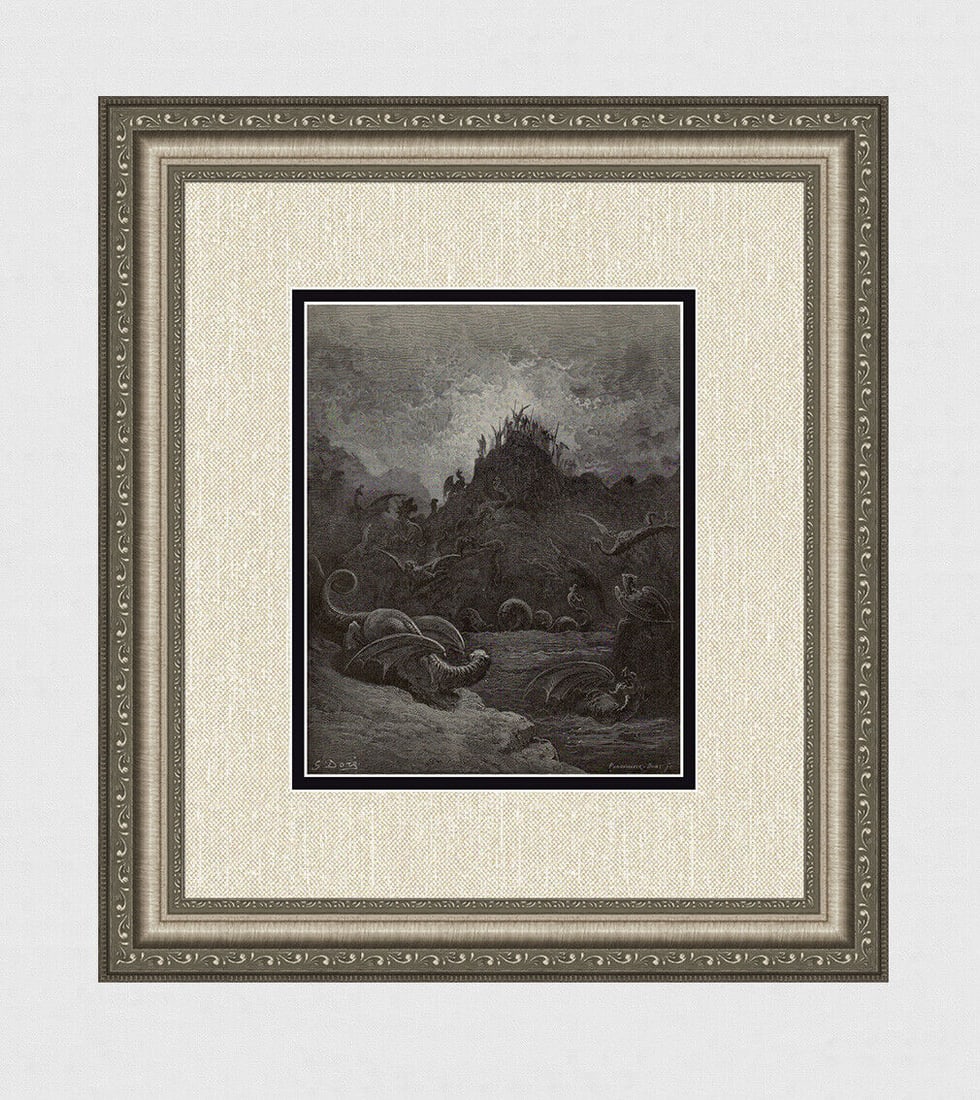 Gustave Dore Gorgons, Hydras, and Chimeras (Milton's Paradise Lost) c. 1880 Wood Engraving Signed (1 of 3)