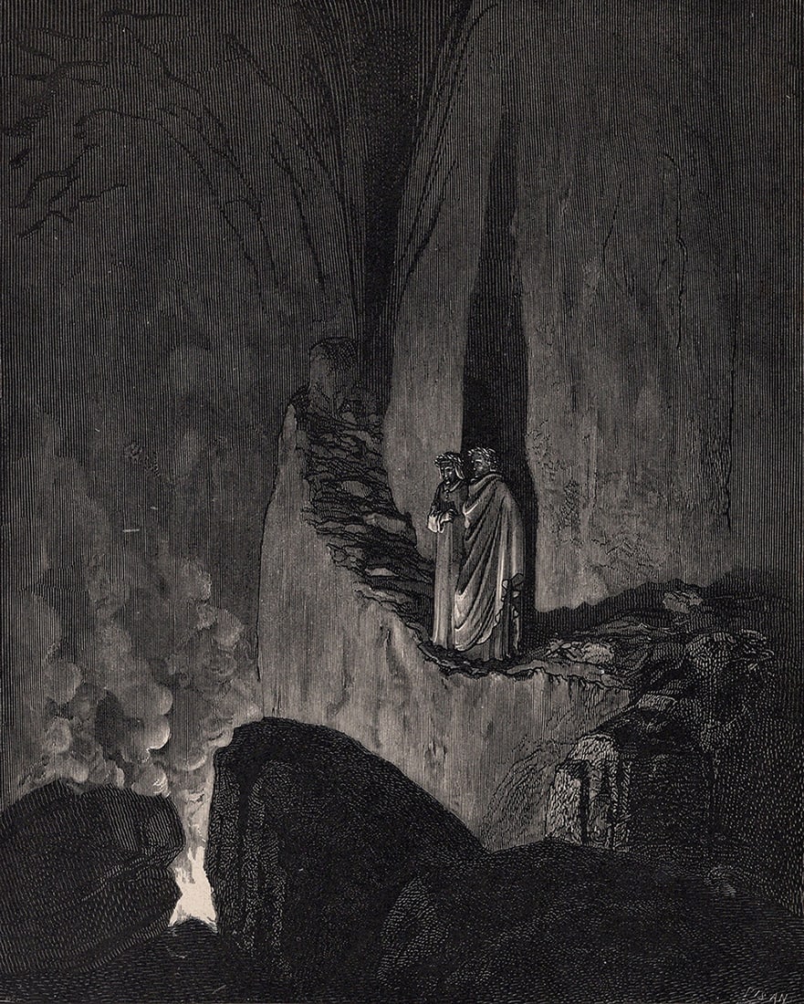 Gustave Dore The Fraudulent Ones (Dante's Divine Comedy Enferno) c. 1880 Woodcut: Gustave Dore (Paul Gustave Louis Christophe Dore) (French, 1832-1883). Chant 26. The Fraudulent Ones (Dante's Divine Comedy Enferno). Antique woodcut wove paper after the original by master wood engra