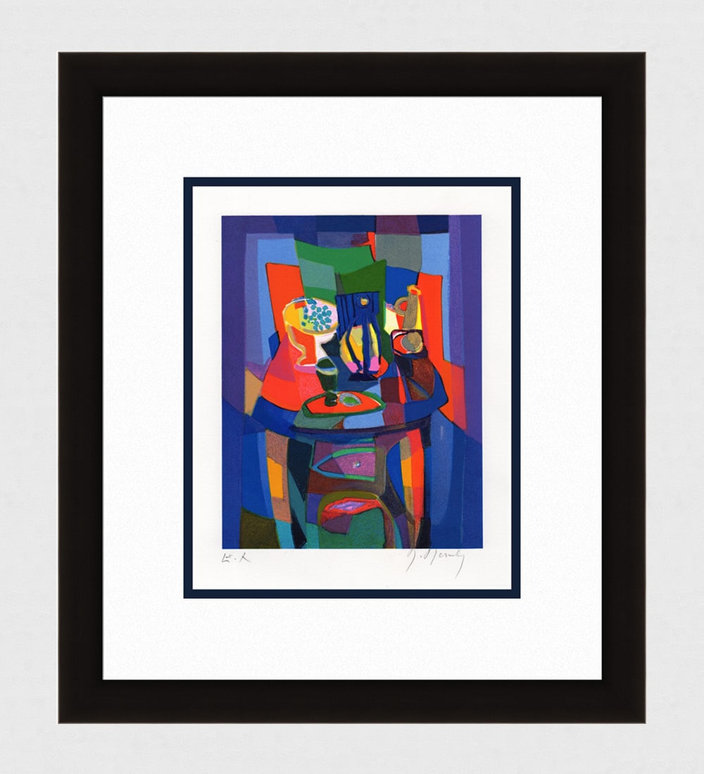 Marcel Mouly Hand signed Lithograph Cubist Salon Artist Proof: Marcel Mouly (1918 - 2008). Salon Cubiste (Cubist Salon). Color lithograph on Wove paper. Year: 1988. Signed in pencil, lower right. Numbered EA (Artist Proof - Epreuve d'Artiste). Image size 9 3/4 x