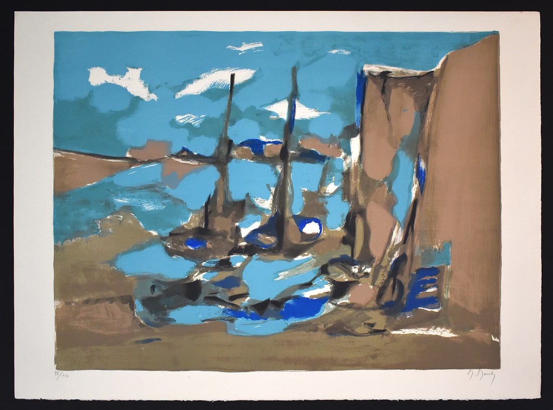 Marcel Mouly Hand signed Lithograph Amsterdam: Marcel Mouly (1918 - 2008). Amsterdam. Color lithograph on Arches paper. Year: 1980. Signed in pencil, lower right. Numbered from 150. Image size 24 x 30 1/2 inches. This artwork is accompanied by a G