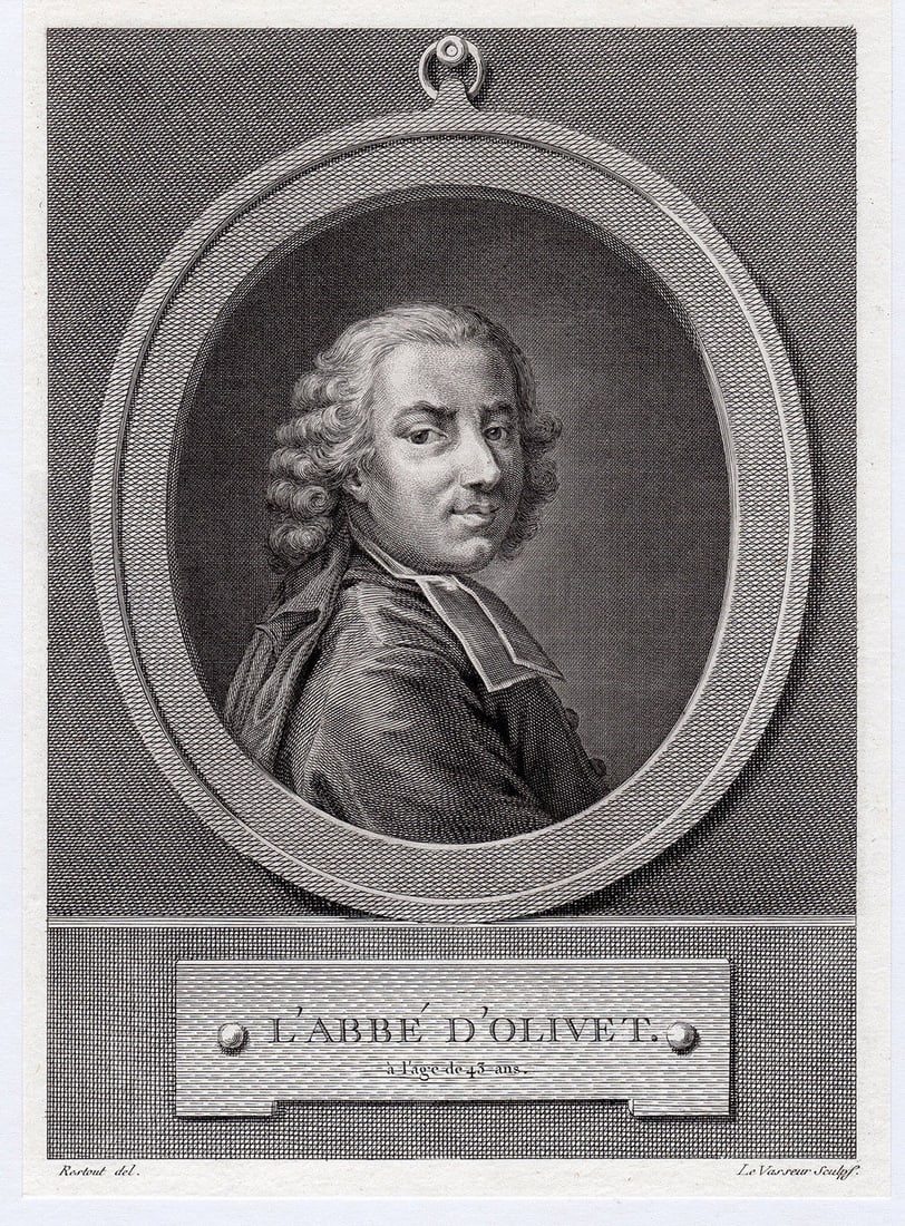 1771 Jean-Bernard Restout L'Abbe D'Olivet engraving signed (1 of 3)