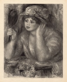 1919 Engraving "Girl with a Hat & Mirror" LIMITED JFramed Signed