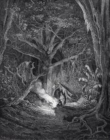 1800s Gustave DORE Antique Woodcut "Atala & Chactas" FRAMED Signed