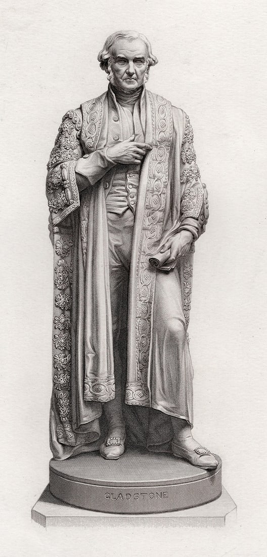 1800s John Adams-Acton Engraving The R.t Hon. W. E. Gladstone Framed: John Adams-Acton (British, 1830 – 1910). The Right Hon. W. E. Gladstone. Antique engraving on wove paper after the original by master engraver William Callis Roffe (British, 1817-1902). Year: 1876.