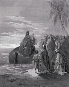 Gustave DORE'S BIBLE 1800s Woodcut Jesus Calls His First Disciples SIGNED FRAMED