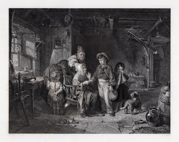 1800s Robert Thorburn ROSS SIGNED Engraving Leaving Home FRAMED