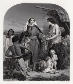 1800s WILLIAM DOBSON Engraving The Alms-Deed of Dorcas FRAMED Signed