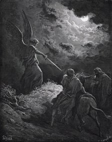 SIGNED 1800s Gustave Dore Religious Woodcut The Angel and Balaam FRAMED