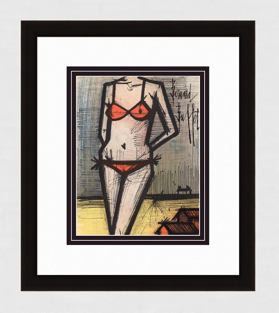 Bernard Buffet 1967 lithograph On the Beach signed: Bernard Buffet. (1928-1999). On the Beach. Original Color Lithograph on Wove Paper. 1967. Signed in the plate. Excellent. Atelier Mourlot. Image Size - 9 1/2 x 12 1/4 inches. Approximately 18 x 21 inc