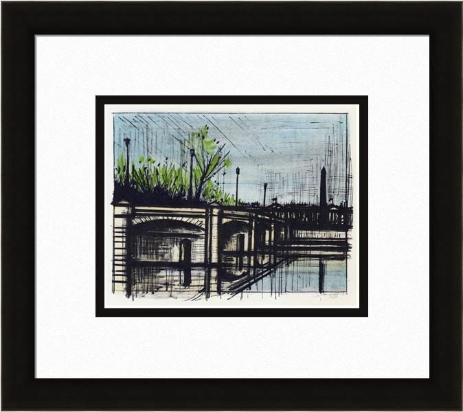 Bernard Buffet Le Pont de la Concorde 1967 lithograph: Bernard Buffet. (1928-1999). Le Pont de la Concorde. Color Lithograph on Wove Paper after the Original. 1967. Excellent. Atelier Mourlot. Image Size 7 1/4 x 9 1/4 inches. Approximately 16 x 18 inches