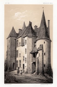 FRAMED Original 1800s VICTOR PETIT Lithograph CHASSY CASTLE Signed