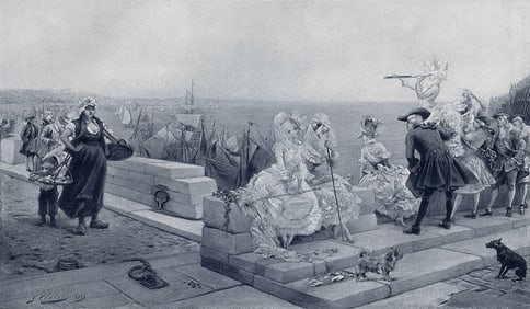 Georges Clairin 1890 Antique Print On the Pier signed