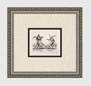 1920 Jacques Callot Engraving "Franca Trippa & Fritellino" Limited Framed