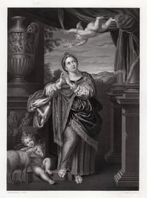 FRAMED 1800s Domenichino Engraving Agnes of Rome SIGNED