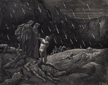 Gustave Dore Brunetto Latini (Dante's Divine Comedy Enferno) c. 1880 Wood Engraving