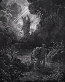 1800s Gustave DORE'S BIBLE Woodcut Adam & Eve Driven out of Eden SIGNED FRAMED