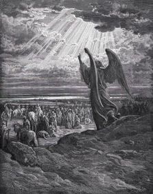 1800s Gustave DORE SIGNED Biblical Woodcut The Angel Appearing to Joshua Framed