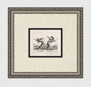 1920 Jacques CALLOT Limited Engraving "Scaramucia & Fricasso" Framed