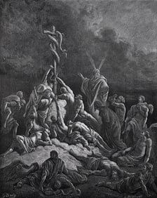 1800s Gustave Dore Wood Engraving THE BRONZE SNAKE Framed Signed