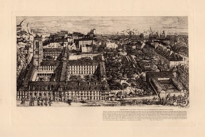 Charles MERYON Vintage Etching College Henri IV, Paris SIGNED Framed