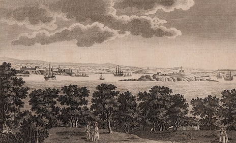 John Cooke 1800s Engraving View of Plymouth Fort & St Nicholas Island FRAMED