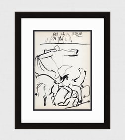 Pablo Picasso 1961 Vintage Lithograph Bullfighter & Bull Study FRAMED
