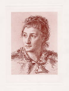 Paul-Adolphe Rajon (French, 1843-1888) 1884 engraving Study in Red Chalk signed: Paul-Adolphe Rajon (French, 1843-1888). Study in Red Chalk. Antique engraving on wove paper after the original study in red chalk by a Master Engraver. 1884. Signed in the plate, lower right. Excellen