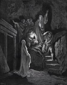 1800s GUSTAVE DORE'S BIBLE Woodcut Resurrection of Lazarus Framed SIGNED