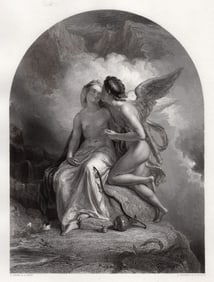 1800s Thomas Uwins Antique Engraving CUPID & PSYCHE Signed FRAMED