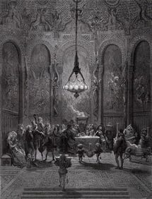 DORE 1800s Woodcut Orlando Furioso The Halls of the Great Castle FRAMED Signed