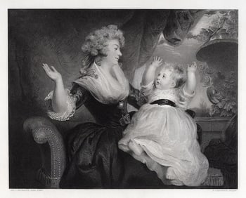 1800s JOSHUA REYNOLDS Engraving Georgiana Spencer & Child SIGNED Framed