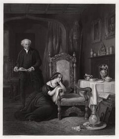 William Allan 1800s Antique Engraving Mourning a Lost Love Framed Signed