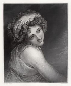 FRAMED 1800s George ROMNEY Engraving LADY EMMA HAMILTON Signed