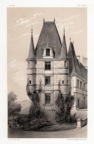 Victor PETIT ORIGINAL 1800s Lithograph Chateau De Marchais SIGNED Framed