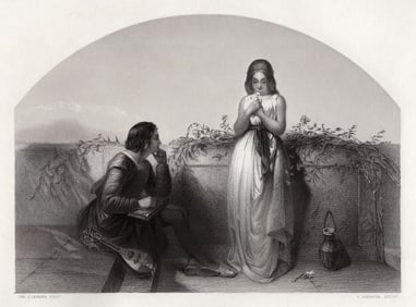 Joseph John Jenkins 1800s Engraving Love at First Sight Framed Signed