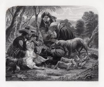 JOSEPH NOEL PATON 1800s Engraving She Died in her Father's Arms FRAMED Signed