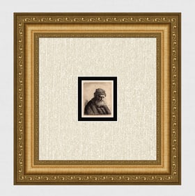 1800s Rembrandt Etching B337 Bust of Old Man looking Down DURAND Original Framed