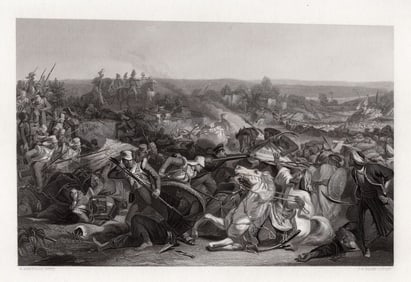 1800s EDWARD ARMITAGE Engravig The Battle of Meeanee SIGNED Framed