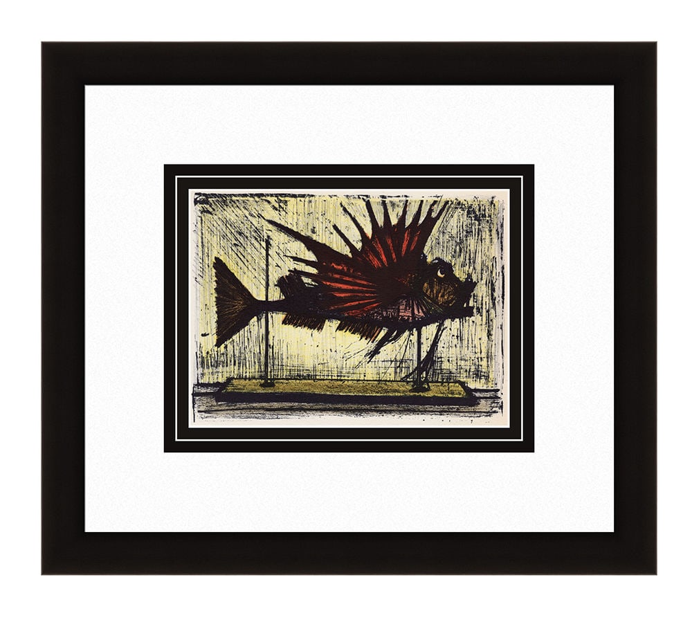 Bernard Buffet Hogfish 1967 lithograph: Bernard Buffet. (1928-1999). Hogfish. Color Lithograph on Wove Paper after the Original. 1967. Excellent. Mourlot. Image Size - 6 3/4 x 9 inches. Approximately 15 x 18 inches . Gallery Matted and Fram