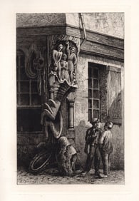 Armand Queyroy Corner of a Street in Chinon 1876 etching