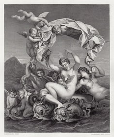 1875 Domenichino Triumph of Galatea engraving signed