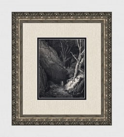 SIGNED 1800s Gustave DORE DIVINE COMEDY Wood Engraving Dante's Meets Virgil FRAMED