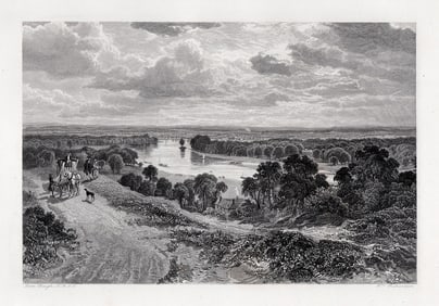 1800s Samuel Bough Engraving The Vale of the Thames Framed Signed
