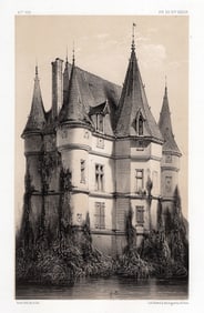 1800s V. PETIT Original Lithograph Le Chastenet-Neuf France SIGNED Framed