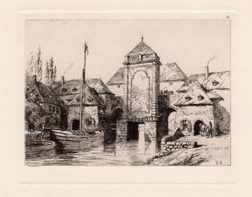 Sir Ernest George Tournai. Bridge and Water-Gate etching signed