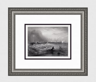William TURNER 1800s Engraving Stranded Vessel Off Yarmouth SIGNED Framed